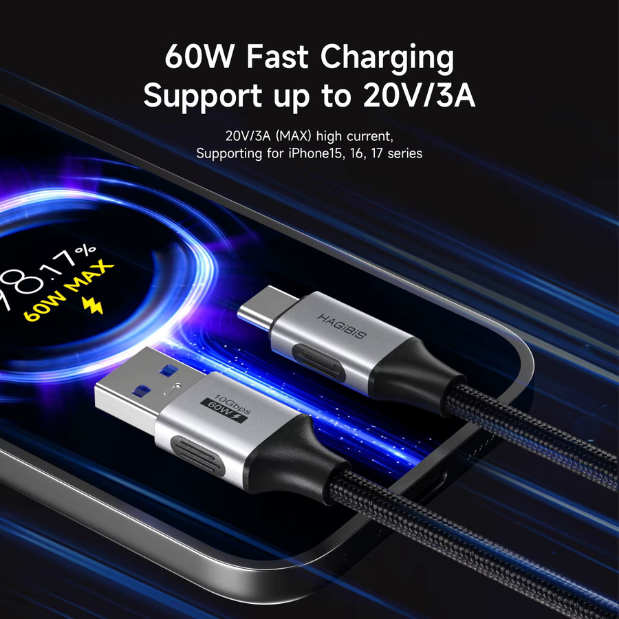 Hagibis USB-A auf USB-C Ladekabel für schnelles Laden und Hochgeschwindigkeits-Datenübertragung - Bild 3