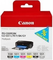 Original Canon Tintenpatronen Multipack PGI-550/CLI-551 in Schwarz, Cyan, Magenta, Gelb und Grau - Bild 1