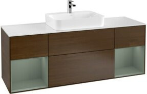 V&B Waschtischunterschrank Finion Wandmontage mit LED-Beleuchtung und Regalfach, Walnuss lackiert, B/T/H: 160 x 60 x 50,1 cm - Bild 1
