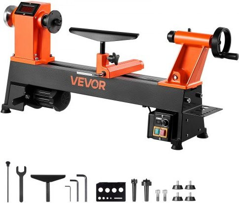 VEVOR Drechselbank mit 750 W Motor, variable Drehzahl 150 bis 3800 U/min, Tischmodell aus Gusseisen in Orange, B/T: 30,4 x 46,5 cm - Bild 1