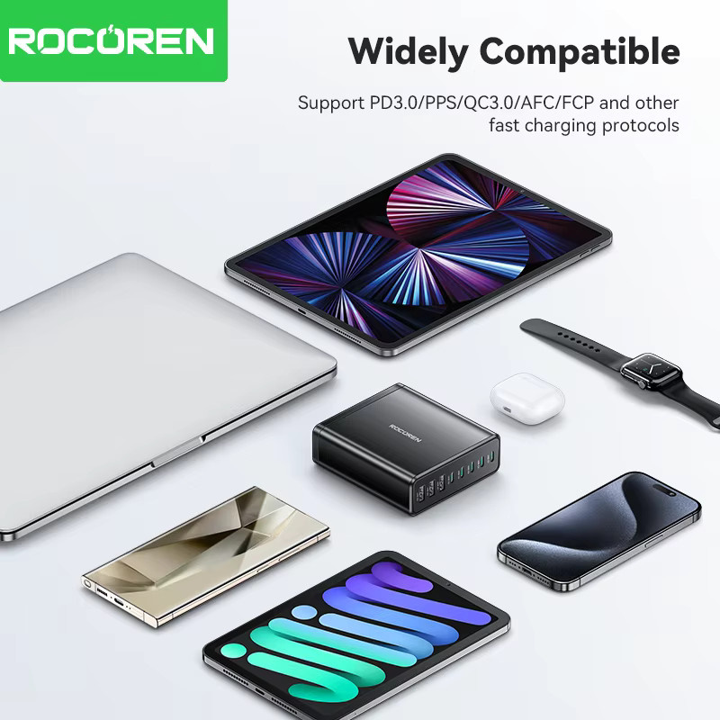 Rocoren 185W 8-in-1 USB Typ-C Desktop-Ladestation Multi-Port PD Schnellladestation in Schwarz - Bild 5