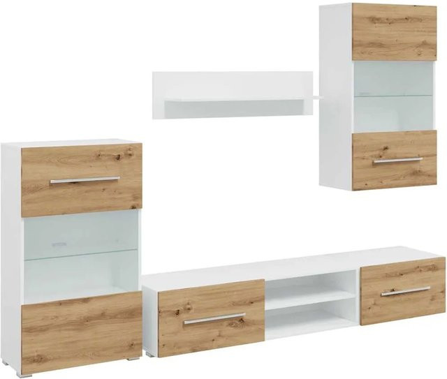 vidaXL 5-teilige moderne Wohnwand mit LED-Beleuchtung in Artisan-Eiche, B/T/H: 220 x 39,5 x 120 cm - Bild 1
