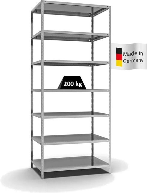 PROREGAL Fachbodenregal Medium-Duty mit 7 Ebenen, verzinkt, Farbe Silber, H x B x T: 300 x 130 x 80 cm - Bild 1