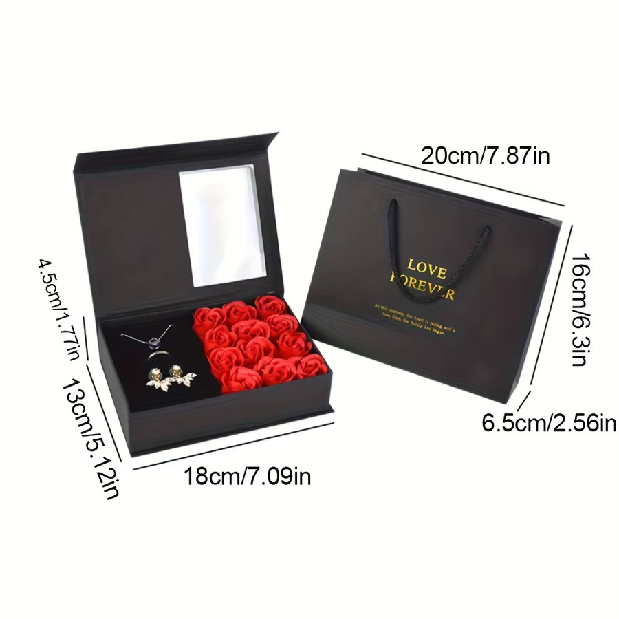 Schmuckgeschenkbox mit 12 Rosen in Schwarz für Valentinstag, Jahrestag oder Geburtstag - Bild 3