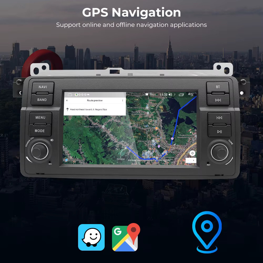 GEARELEC Android 14 Autoradio mit 7 Zoll Display für BMW E46 M3 und Rover 75, Carplay, GPS, WiFi, Bluetooth und FM RDS, Schwarz - Bild 2