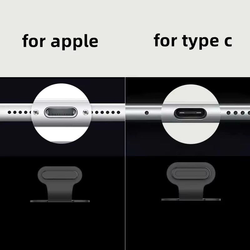 6-teiliges Silikon Anti-Staub-Set für USB Typ-C Anschlüsse in Schwarz zum Schutz vor Schmutz für Apple iPhone und Samsung S22 S21 Ultra - Bild 3