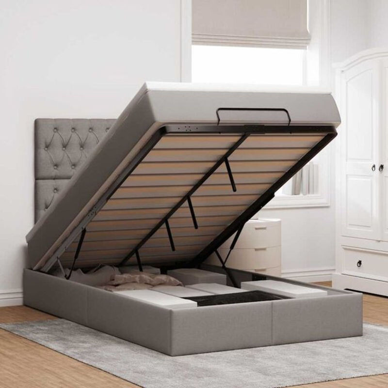vidaxl Ottoman Polsterbett mit Matratze und LED-Beleuchtung in Taupe meliert, B/T: 120 x 200 cm - Bild 1