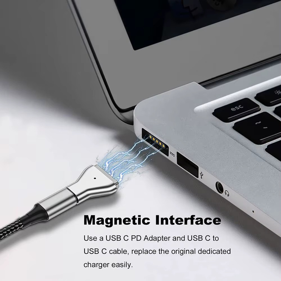 Magnetischer USB-C auf MagSafe 2 Adapter mit LED-Anzeige für MacBook Air und Pro, Farbe: Silber - Bild 2