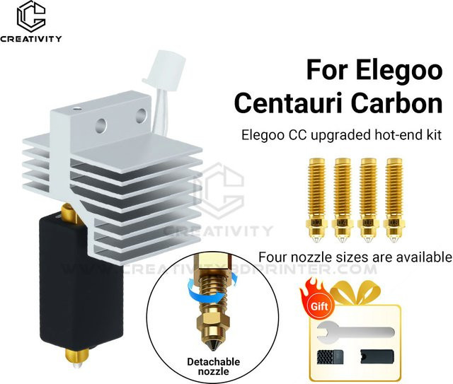 Elegoo Centauri CC Hotend Upgrade-Kit mit montiertem Multi-Größen-Düsenset 0,2/0,4/0,6/0,8 mm in Silber - Bild 1