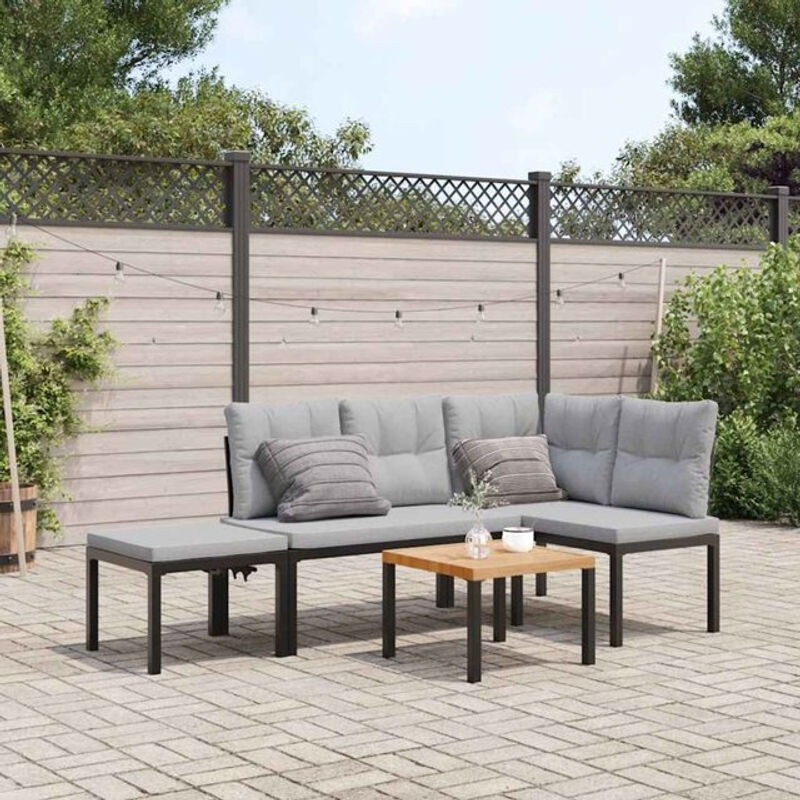 4-teiliges modernes Gartenbank-Set von vidaxl aus pulverbeschichtetem Stahl und Holz in Schwarz, Braun und Grau - Bild 1