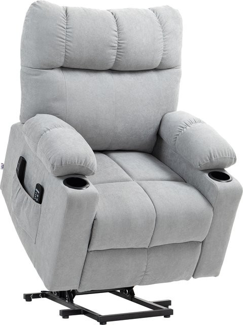 HOMCOM Seniorensessel mit elektrischer Aufstehhilfe, Massagefunktion und Heizung, Hellgrau, B/T/H: 91 x 95 x 109 cm - Bild 1