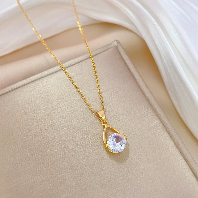 Halskette Titanstahl, Gold, Zirkonia, Damen - Bild 1