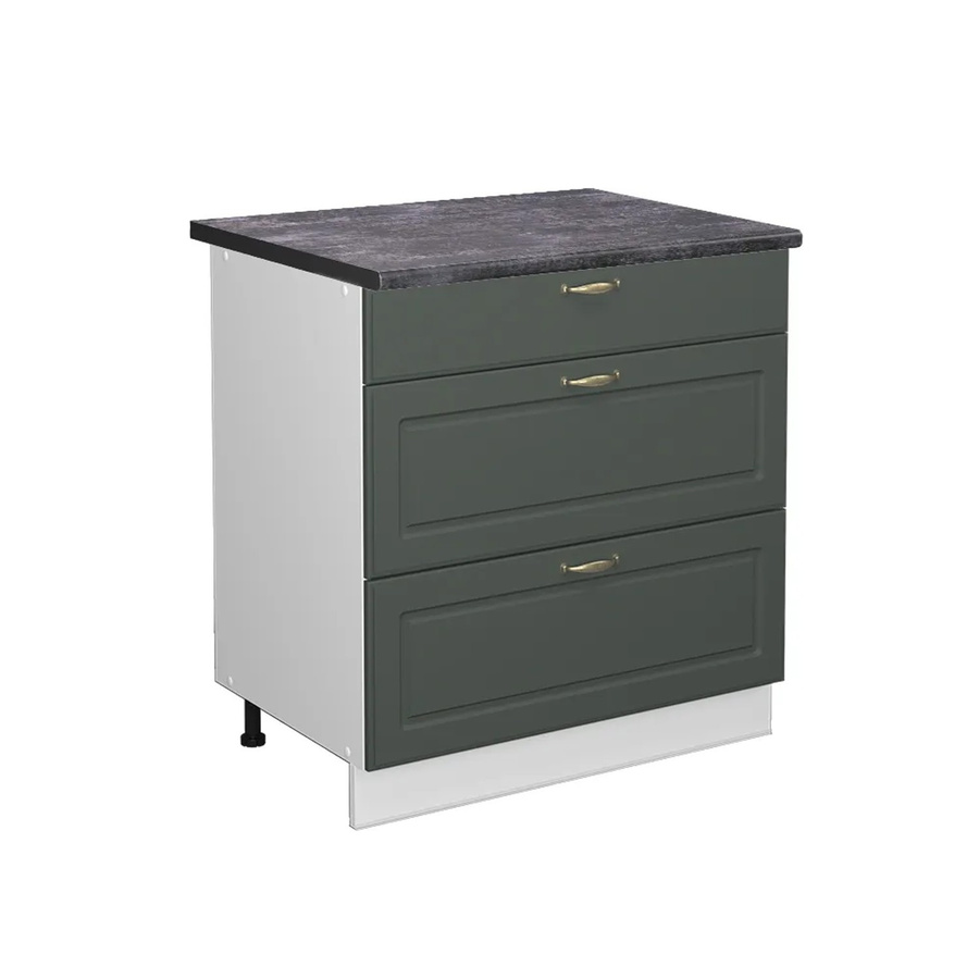 Vicco Küchenunterschrank Fame-Line im Landhausstil mit 3 Soft-Close-Schubladen, Farbe Grün-Gold-Weiß mit Anthrazit-Griffen, Breite: 80 cm - Bild 2