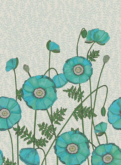 Eijffinger Tapete Poppies mit Blumenmuster in Grün/Hellgrün im Aquarell-Stil aus Vlies - Bild 1