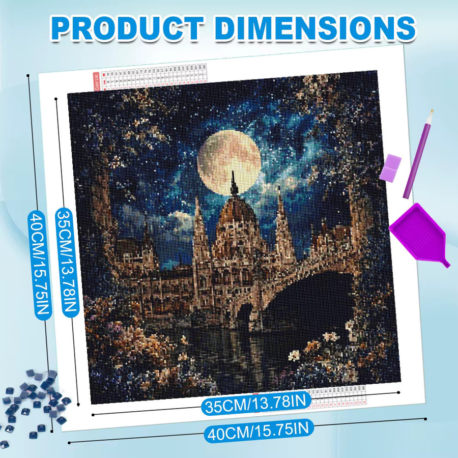 Huacan 5D Diamantmalerei Mond Landschaft Stickerei in Multicolour, Durchmesser: 20 cm - Bild 3