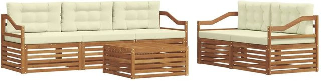 vidaXL Outdoor-Sofagarnitur 6-teilig aus Akazienholz mit Kissen in Natur und Creme - Bild 1