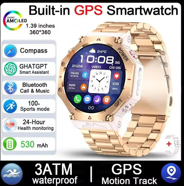 Xiaomi Smartwatch mit ChatGPT KI-Assistent, Edelstahl, Gold, GPS, Kompass und Herzfrequenzmessung, Unisex - Bild 1