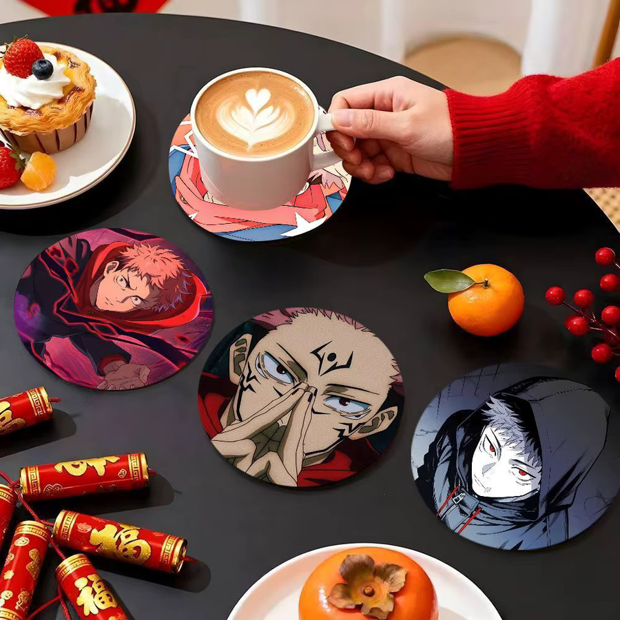 Runder Holz-Untersetzer mit Itadori Yuji Anime-Motiv, Durchmesser: 10 cm, Mehrfarbig - Bild 3