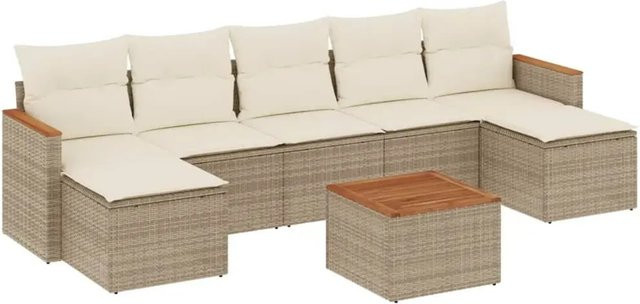 vidaXL 8-teilige Garten-Sofagarnitur aus Poly-Rattan und Akazienholz in Beige und Cremeweiß - Bild 1