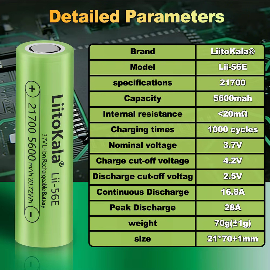 Liitokala Lii-56E Lithium-Ionen-Akku 21700 mit 5600mAh in Grün - Bild 2