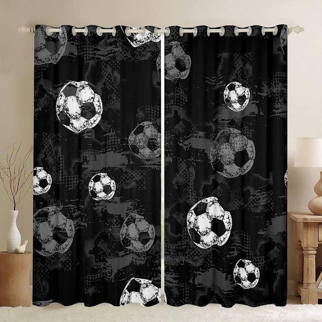 Yiran Furniture Sportvorhang mit Grafik-Design für Jungen Schlafzimmer und Küche, Schwarz, 2 Paneele, B: 100 cm, H: 130 cm, mit Ösenaufhängung - Bild 1