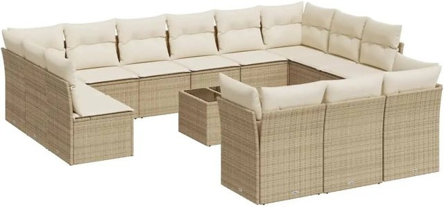 vidaXL 14-teilige Garten-Sofagarnitur aus Polyrattan in Beige mit Kissen und Gartentisch in U-Form - Bild 1