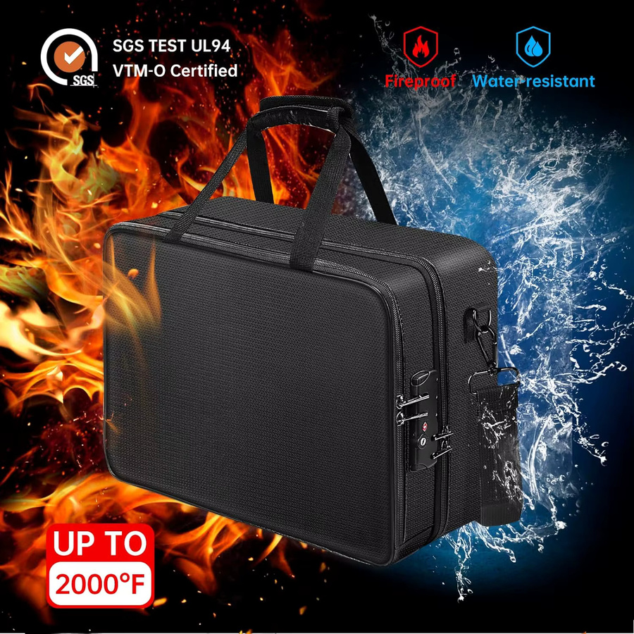 Feuerfester und wasserdichter Aktenordner mit Reißverschluss, erweiterbare Aktensicherheitskassette für A4 Dokumente in Schwarz und Transparent - Bild 5