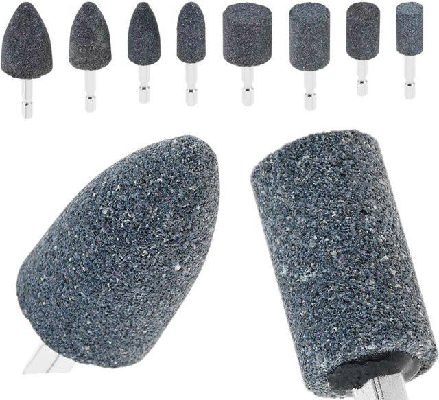 8er Set Rotary Schleifsteine mit 1/4 Zoll Sechskantschaft zum Polieren von Glas, Metall, Edelstahl, Edelsteinen und Keramik in Grau - Bild 1