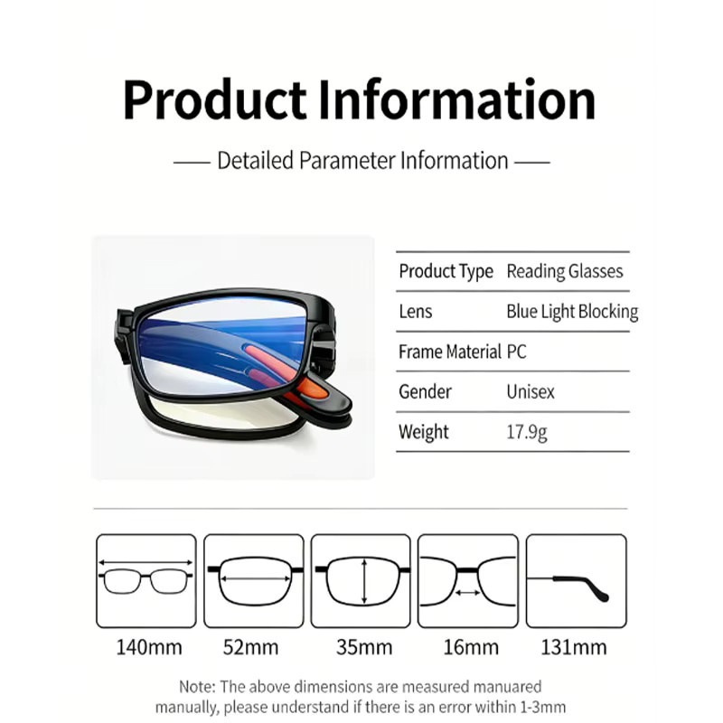 CHUANCHEN Lesebrille, Unisex, Vollrand, rechteckig, Schwarz, Kunststoff - Bild 2