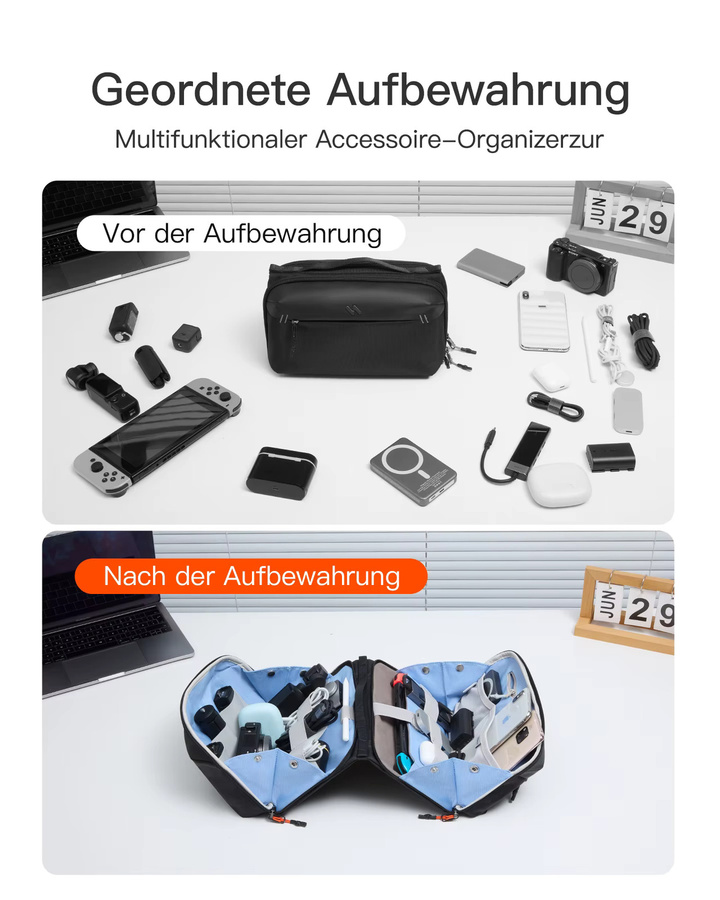 Inateck Multifunktionaler Elektronik Organizer Kabeltasche ABM34, Spritzwassergeschützt, Schwarz - Bild 4