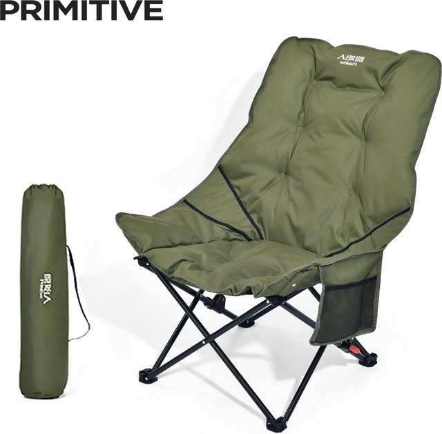 Primitive Campingstuhl in Grün, robuster gepolsterter Klappstuhl mit Armlehnen für Garten und Outdoor - Bild 1