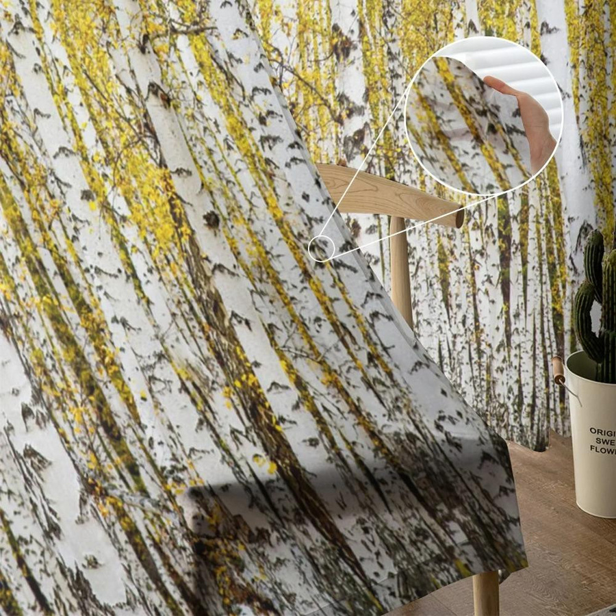 Yiran Furniture Transparente Voile-Vorhänge mit Gelbbirke-Pflanzenmuster in Weiß, Breite: 135 cm, Höhe: 115 cm - Bild 2