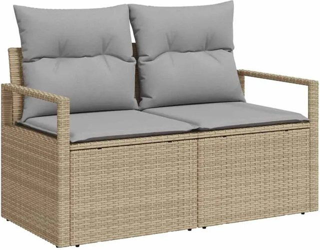 vidaXL Garten-Sofa-Set aus Poly-Rattan und Akazienholz in Beige und Grau, 9-teilig mit Kissen und Tisch - Bild 1