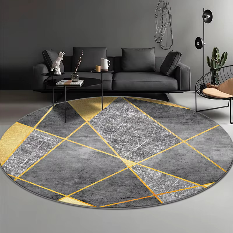 VIKAMA Moderner runder Teppich mit geometrischem Design in Grau für Wohnzimmer und Home Office - Bild 2