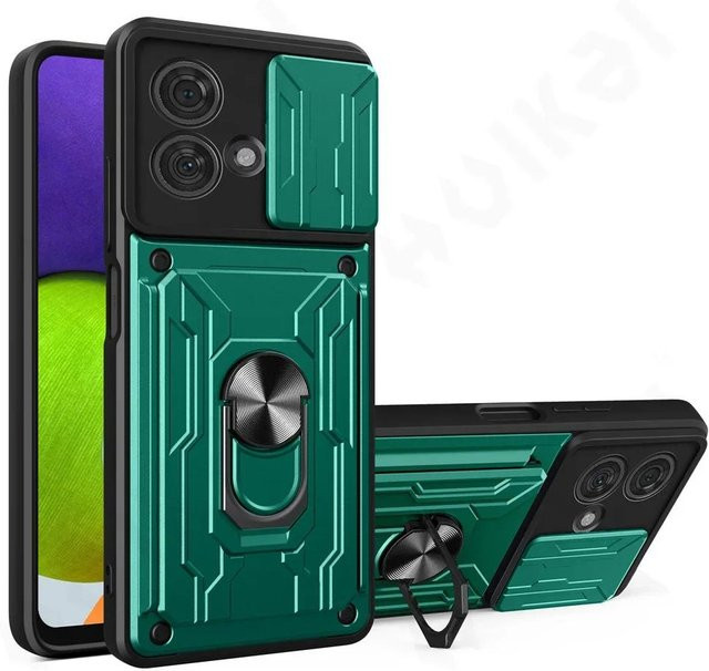 Schutzhülle mit Kartenfach und Ring-Ständer für Motorola Moto G05 G15 G35 G55 G75 G85 5G in Schwarz oder Grün - Bild 1