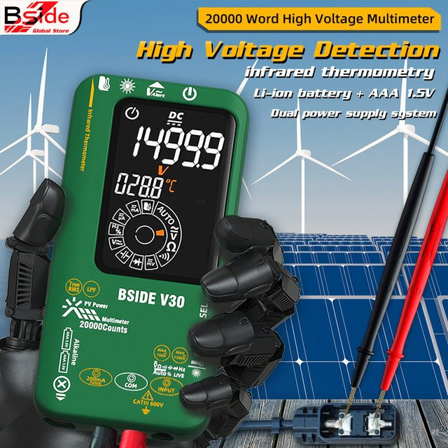BSIDE Digitalmultimeter mit 20000 Zählungen, Smart Infrarot-Temperaturmesser, True RMS, 1500 V DC/AC Spannung, wiederaufladbar, Farbe: Grün - Bild 1