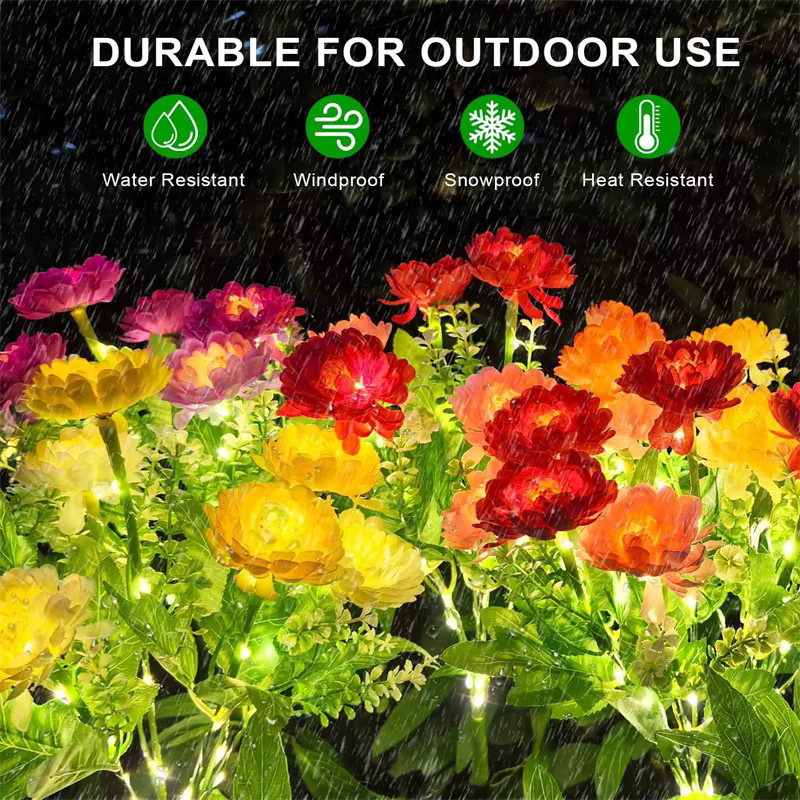 DUNDUN Solarbetriebene 7-köpfige LED Schnee-Lotus-Blumen in Multicolour zur Außendekoration für Garten und Wegbeleuchtung - Bild 5