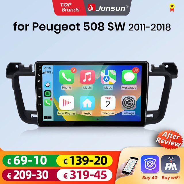 Junsun Android Auto Autoradio für Peugeot 508 SW mit 9,0 Zoll Display, Wireless CarPlay, GPS und Navigationssystem in Schwarz - Bild 1
