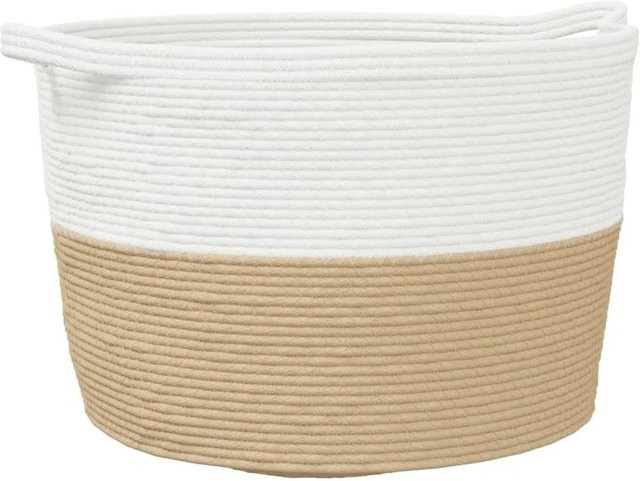 vidaXL Wäschekorb aus Baumwolle mit Griffen, Beige und Weiß, Durchmesser: 60 cm, Höhe: 36 cm - Bild 1
