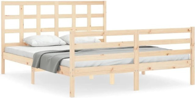 vidaXL Massivholzbett aus Kiefernholz mit Kopfteil in Braun und Beige, B/T/H: 160 x 200 x 165,5 cm - Bild 1