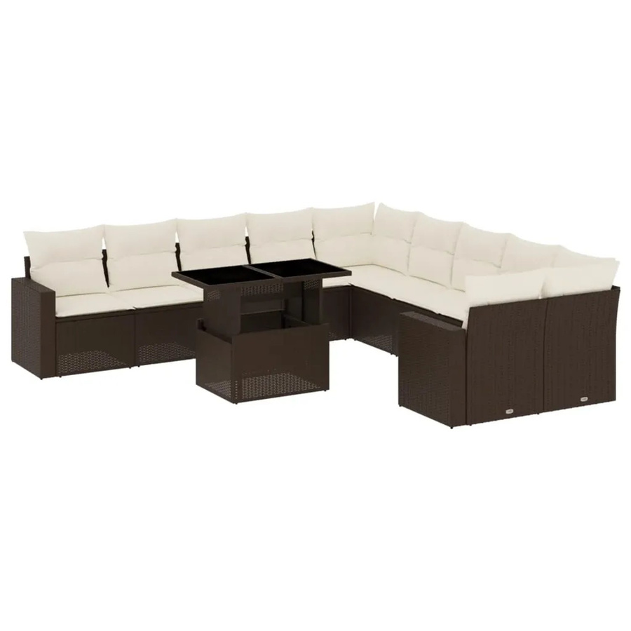 vidaXL 11-tlg. Garten-Sofagarnitur in L-Form aus braunem PE-Rattan mit Polsterkissen und pulverbeschichtetem Stahlgestell - Bild 2