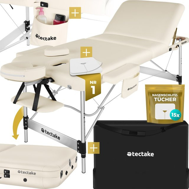 tectake 3 Zonen Massageliege Ko Tao in Beige mit Aluminiumgestell und Polsterung, B/T/H: 212 x 78 x 90 cm - Bild 1