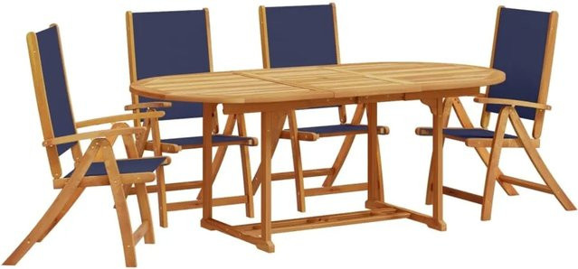 vidaXL 5-tlg Garten-Essgruppe Modell 6 aus Akazien-Massivholz und Textilene in Blau, ausziehbar - Bild 1