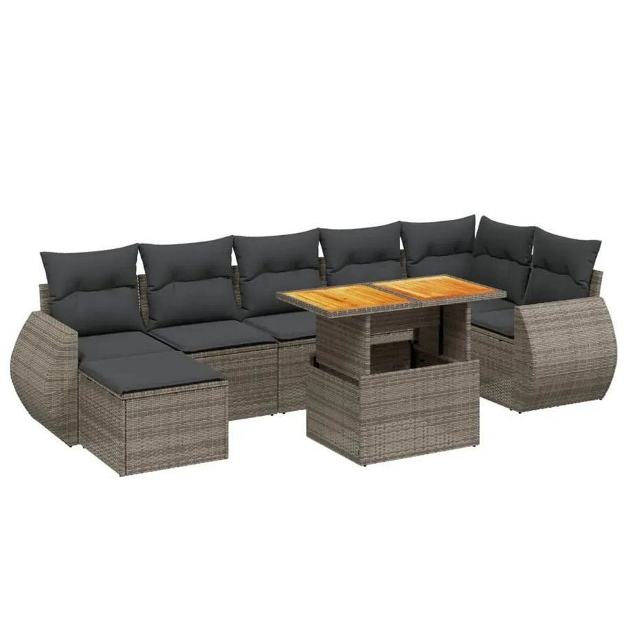vidaXL 8-teilige Garten-Sofagarnitur aus Polyrattan in Grau mit Kissen, Ecksofa, Ottoman und Couchtisch für Terrasse und Garten - Bild 2