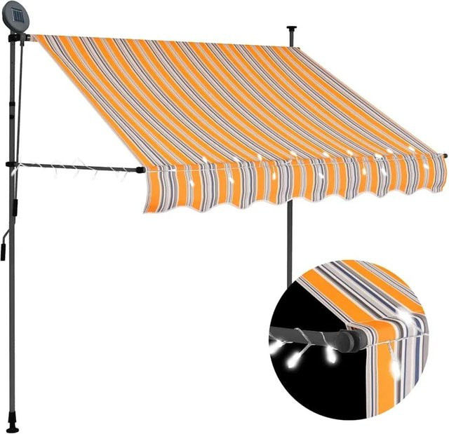 vidaXL Einziehbare Markise handbetrieben mit LED in Gelb und Blau, Breite: 100 cm, Tiefe: 120 cm - Bild 1