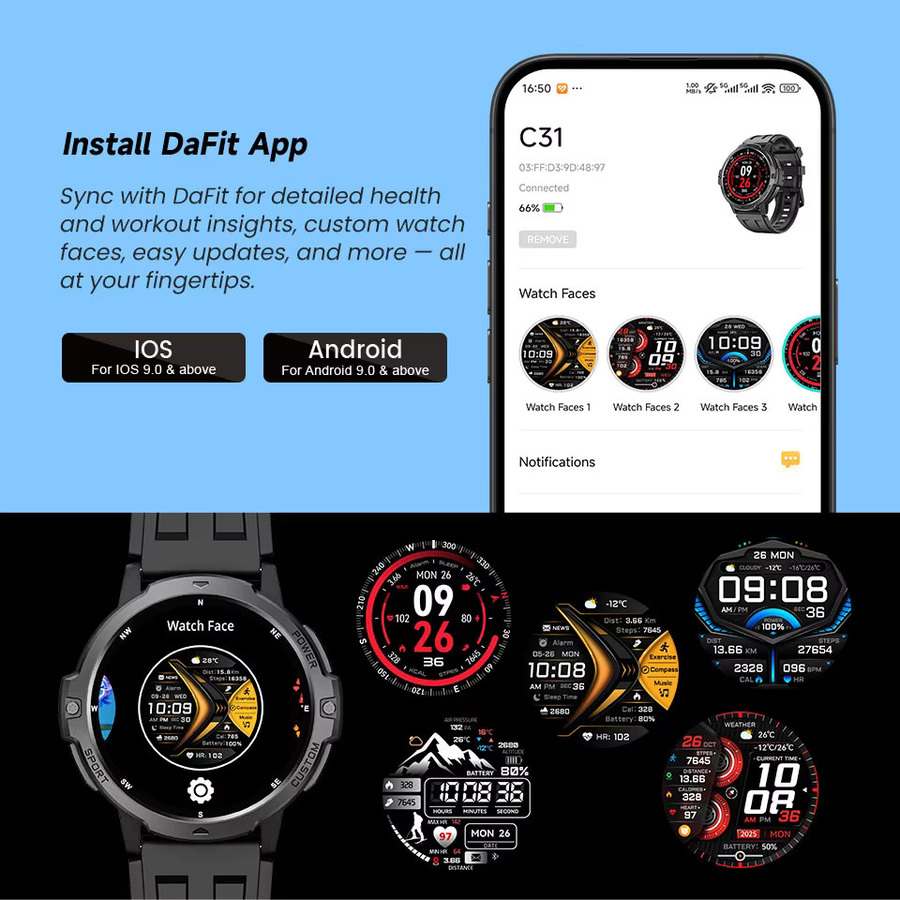 LEADOYS Smartwatch, GPS, Schwarz, Kunststoff, Herren - Bild 4