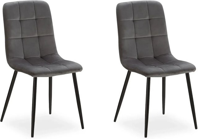 Homestyle4u Esszimmerstuhl 2er Set in Anthrazit aus Samt und Metall - Bild 1