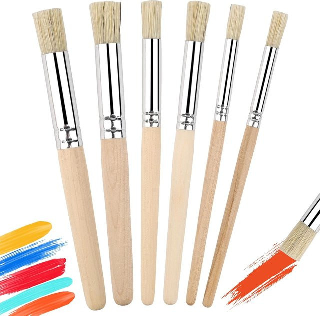 6-teiliges Schablonen-Pinsel-Set mit Borstenhaar und Holzgriff in Multicolour für Aquarell, Öl und Acrylmalerei - Bild 1