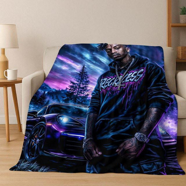Rouxin ten Flanelldecke Hip Hop Rapper Design Tupac Snoop Dogg Cartoon Überwurfdecke, Mehrfarbig, Breite: 75 cm, Länge: 90 cm - Bild 1