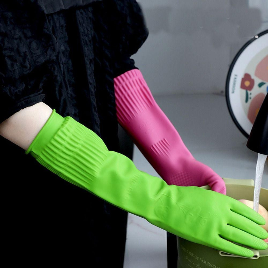 LChome Reinigungsschutzhandschuhe aus Gummi in Rosa, 1 Paar lange und dicke Küchenhandschuhe zum Geschirrspülen, Größe L - Bild 2